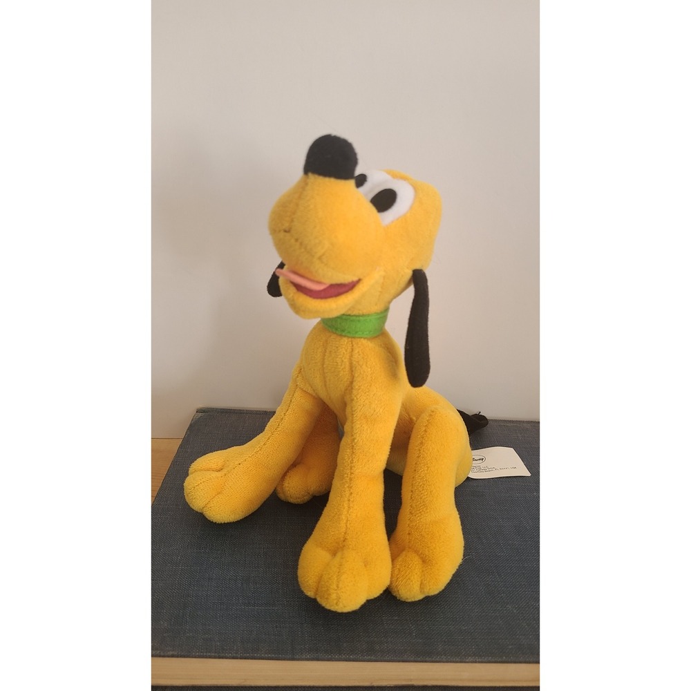 Disney Pluto Plush Stuffed Animal Just Play Yellow Dog Green Collar 9 Inch